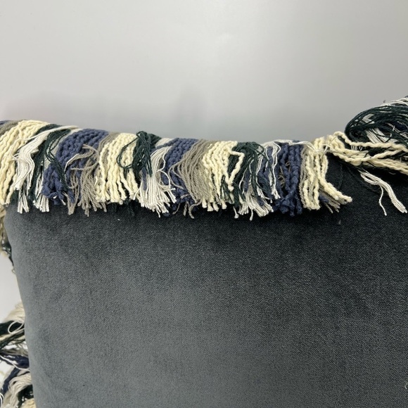 NWT Opal House Dark Gray Velvet Pillow with Fringe 17in.x 17in - Picture 4 of 5